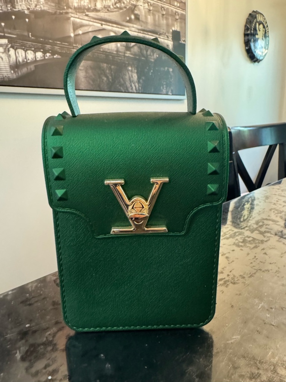 Green Top-Handle Stud Accent Women's Bag